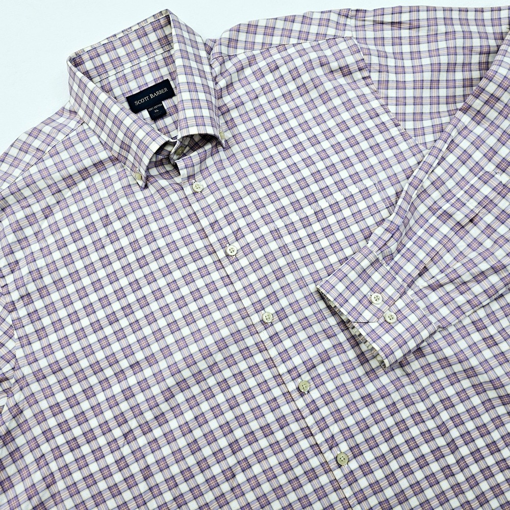 Scott Barber Mens XL Plaid Cotton Button Down‎ Long Sleeve Shirt Purple Preppy